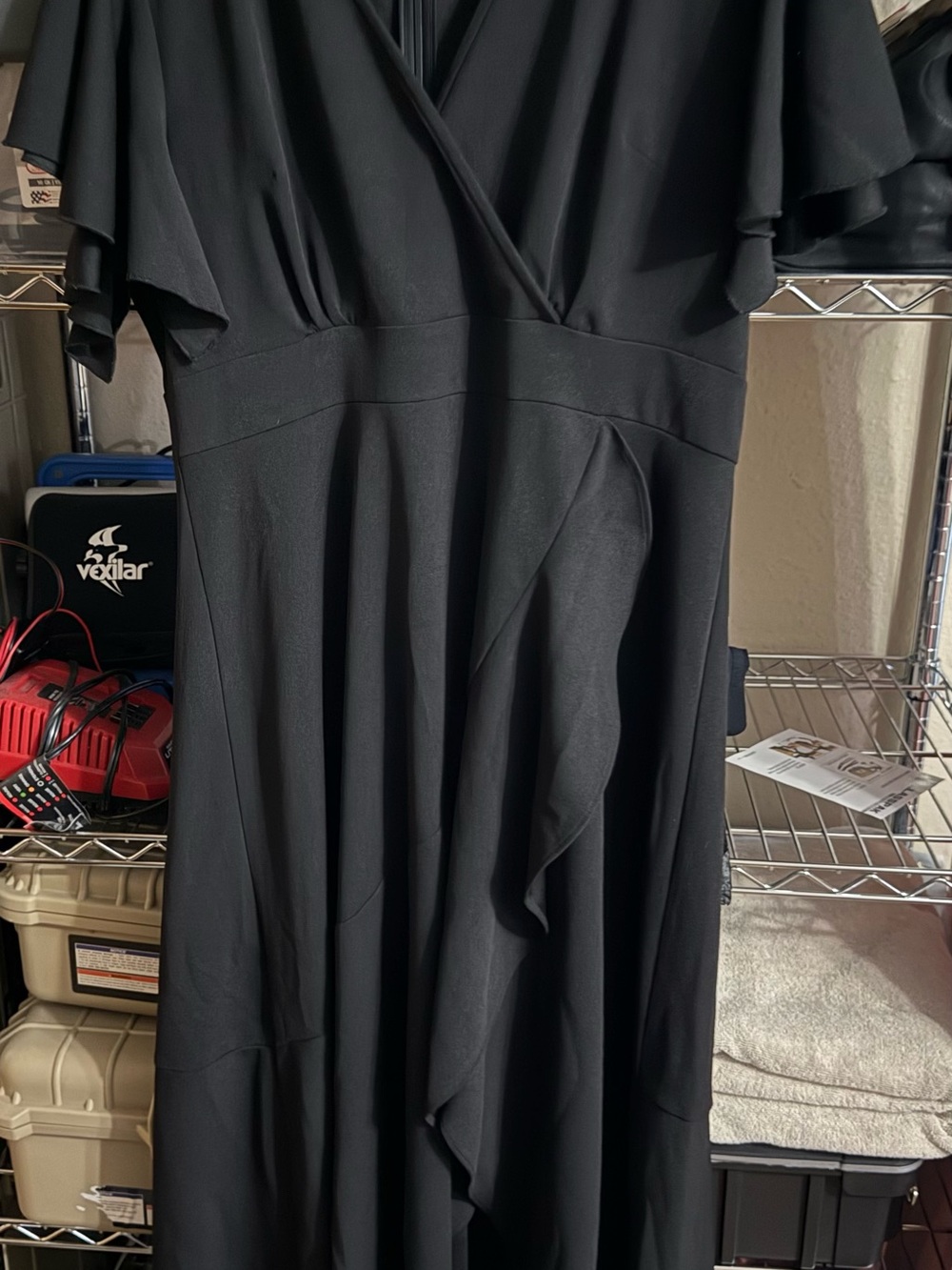 Black Flutter Sleeve Wrap-Style Women's Dress